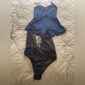 2 for $45 Victoria's Secret Navy Lace-Trim Romper and black sexy lingerie size M